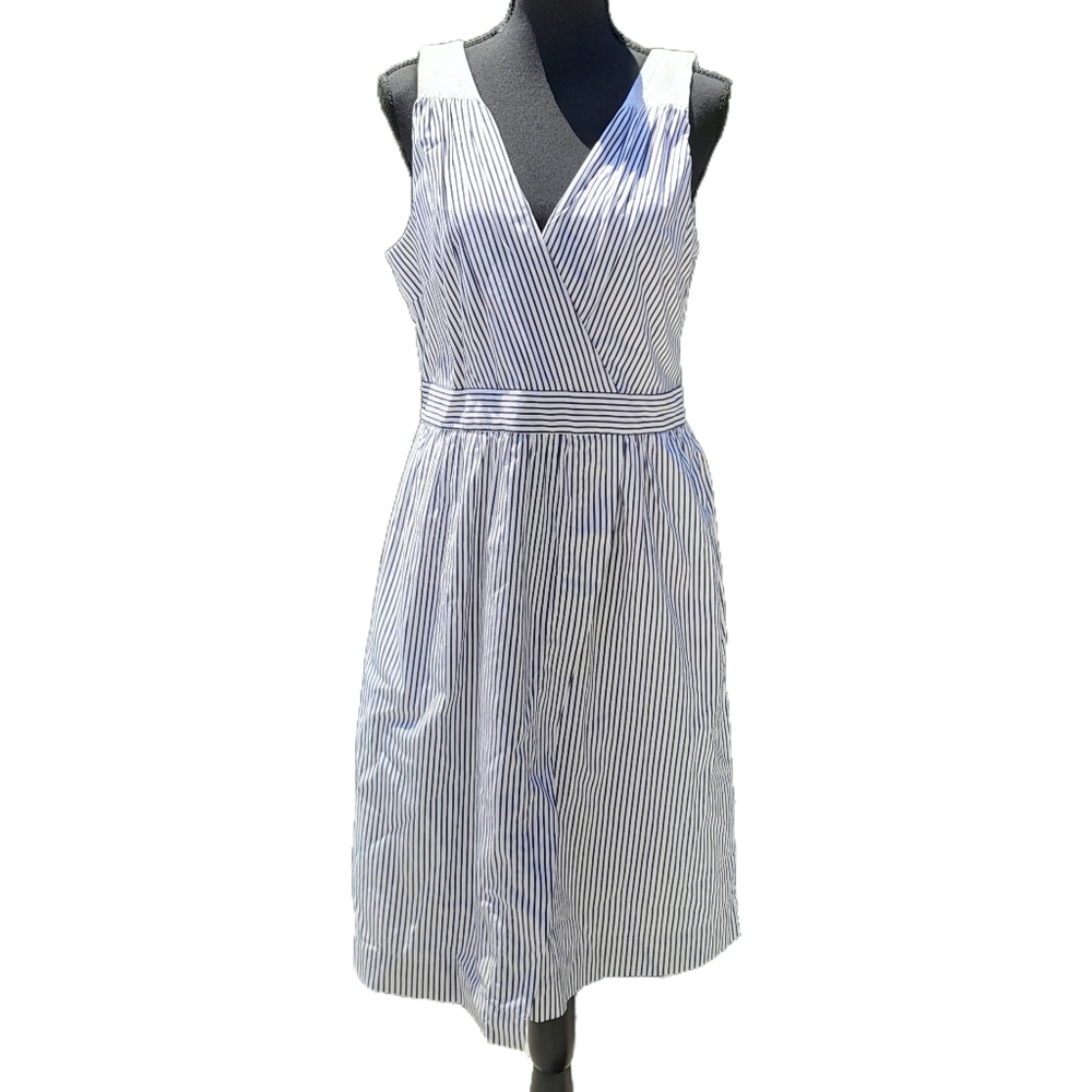 BANANA REPUBLIC Striped Crossover Fit-and-Flare Dress SIZE 12